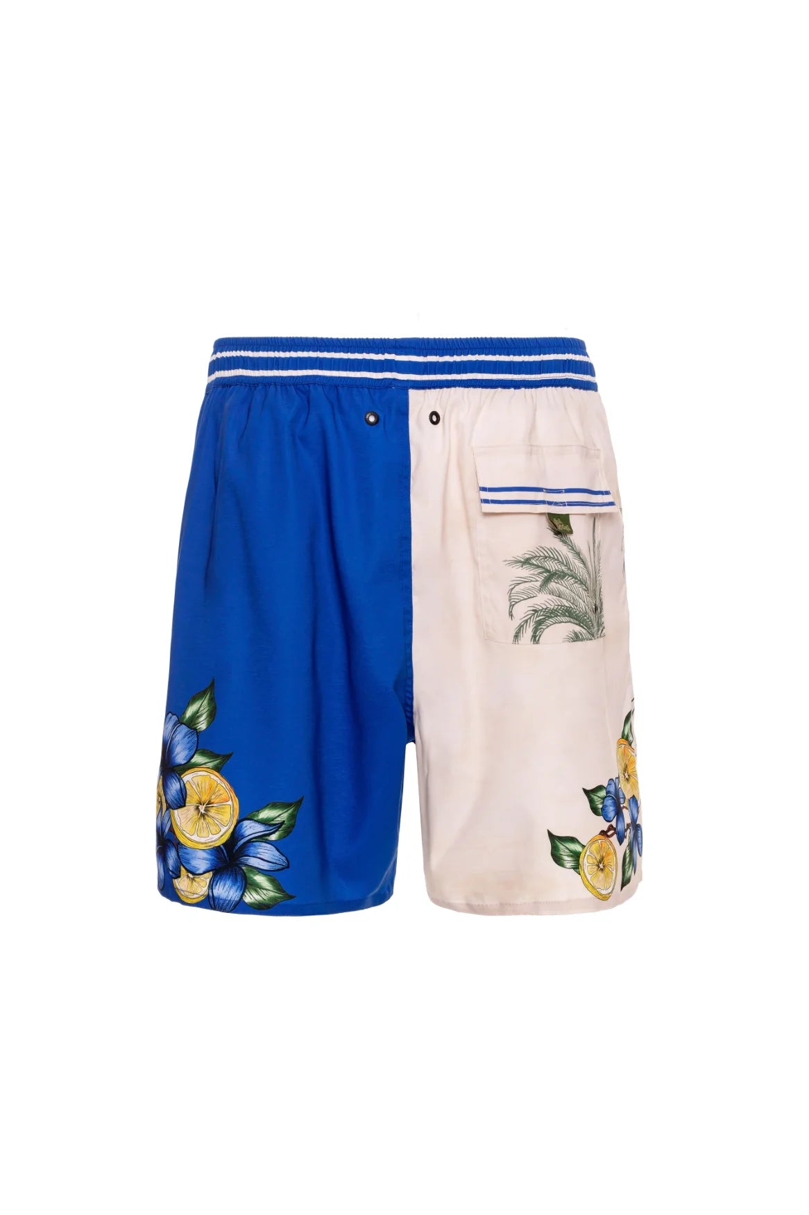 Colorful blue print men's swim trunks