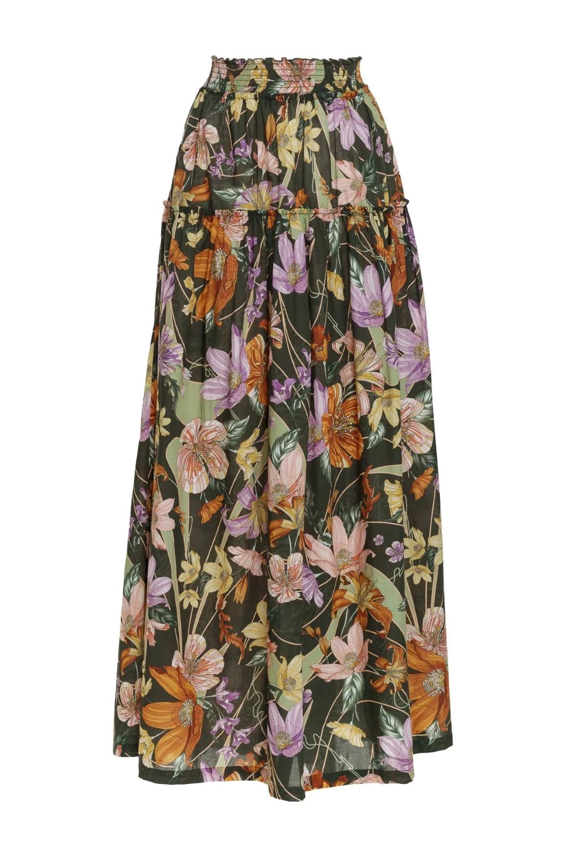 Colorful Floral Print Floor Length Skirt