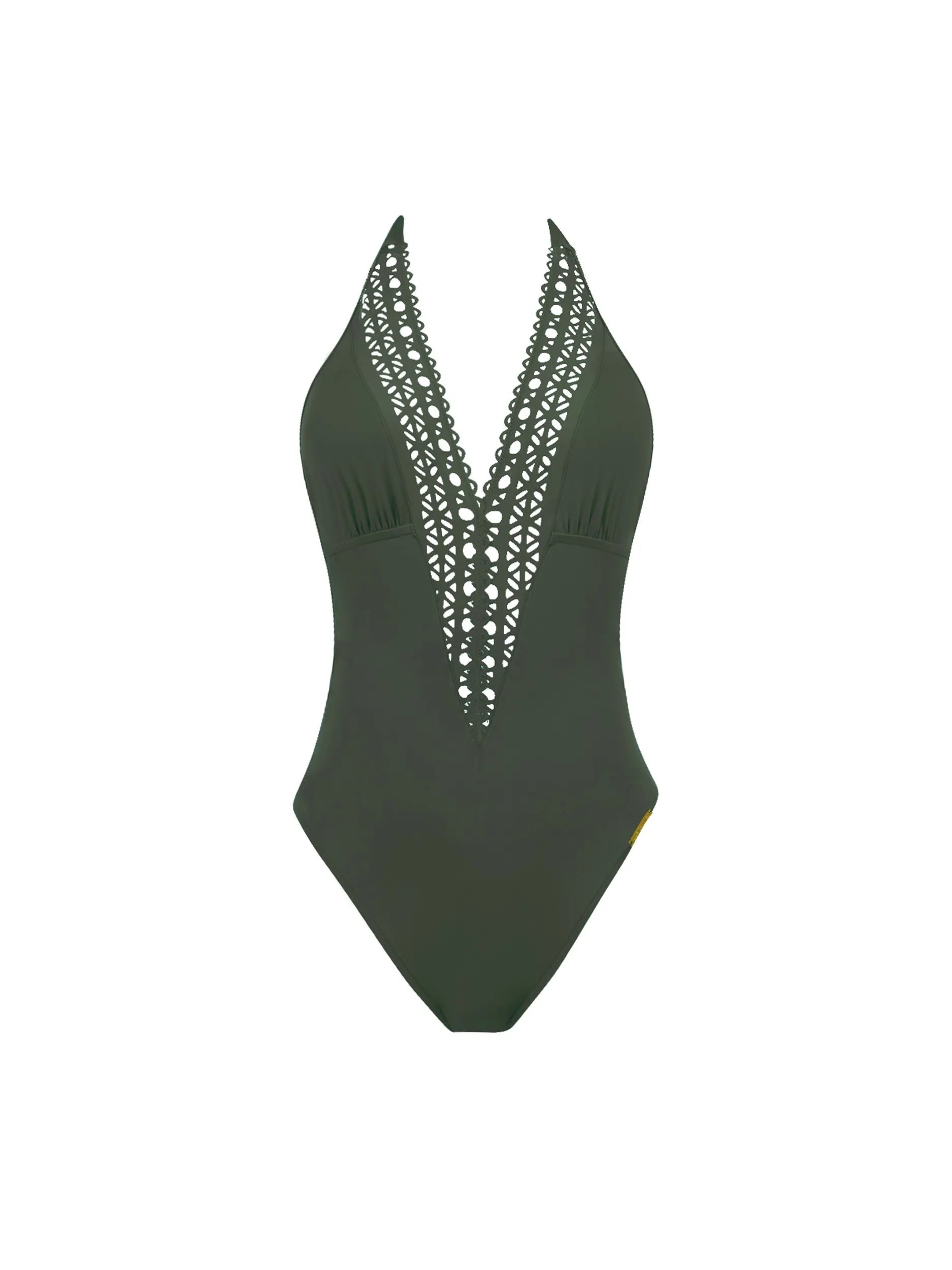 Dark Green Plunging Neck One Piece 