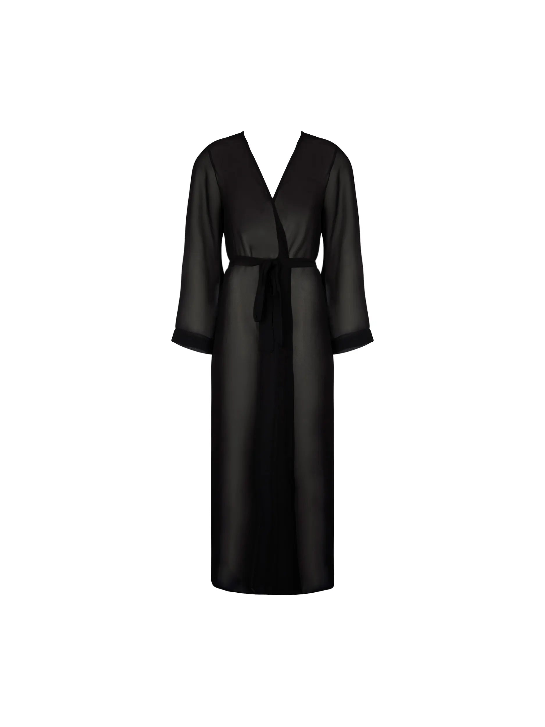 Long Sheer Black Wrap Kimono 