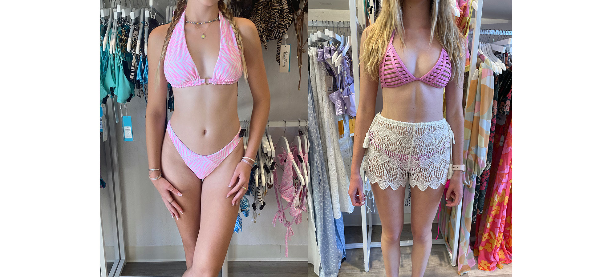 models wearing pink bikinis 