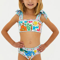 Girls Tropical Print Multicolor Swim Set