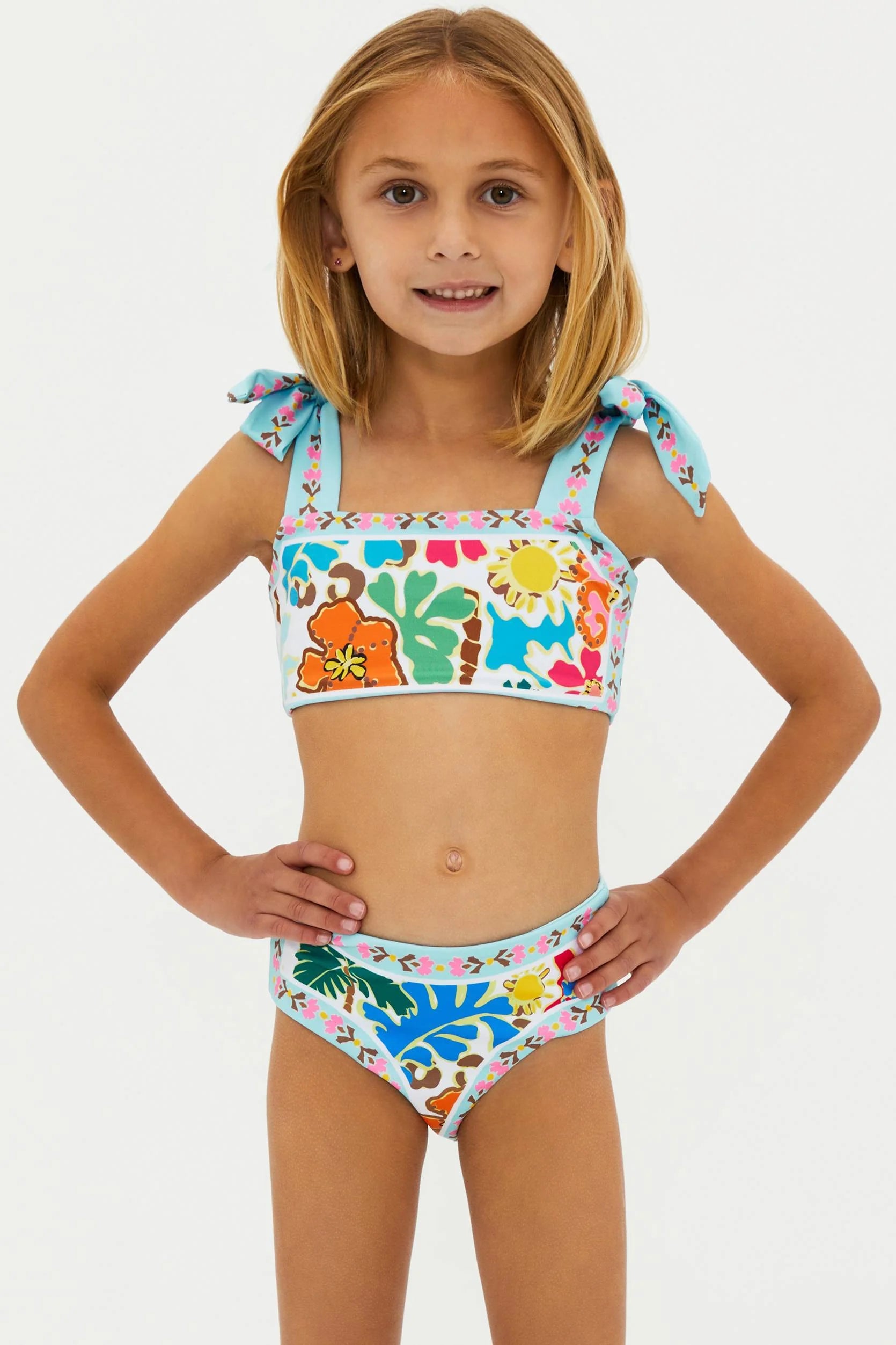 Girls Tropical Print Multicolor Swim Set