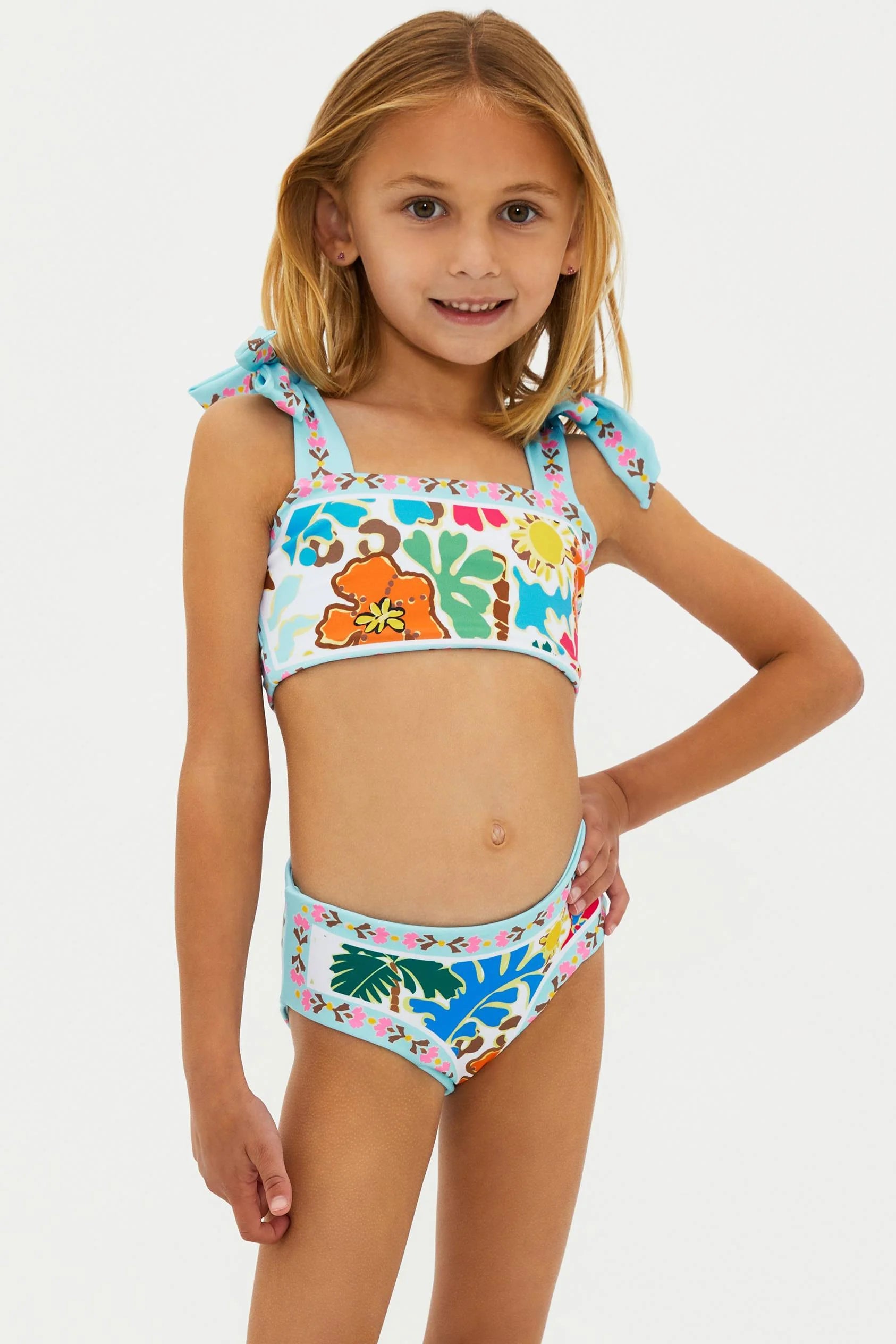 Girls Tropical Print Multicolor Swim Set