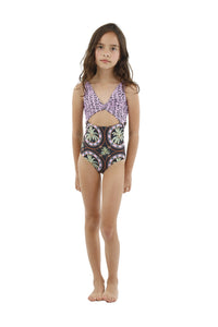 Colorful Palm Tree Print Girl's One Piece