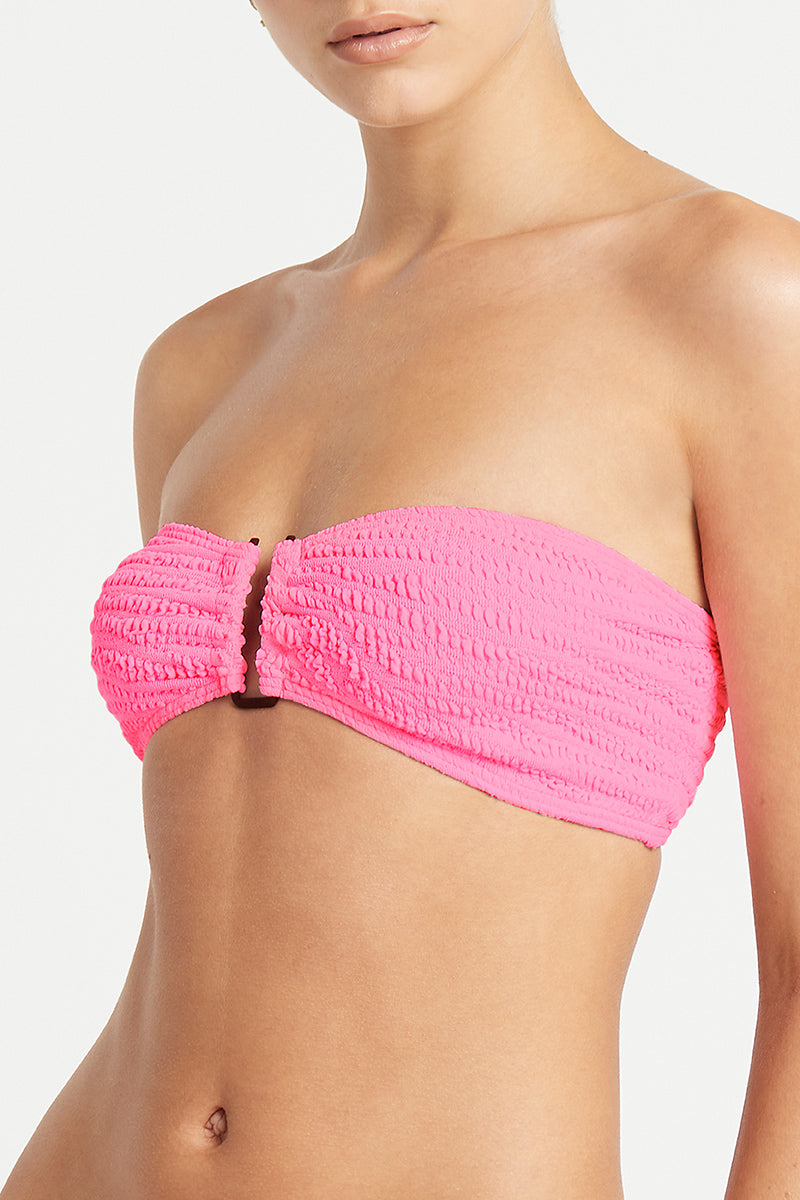 Textured Pink Bandeau Bikini Top