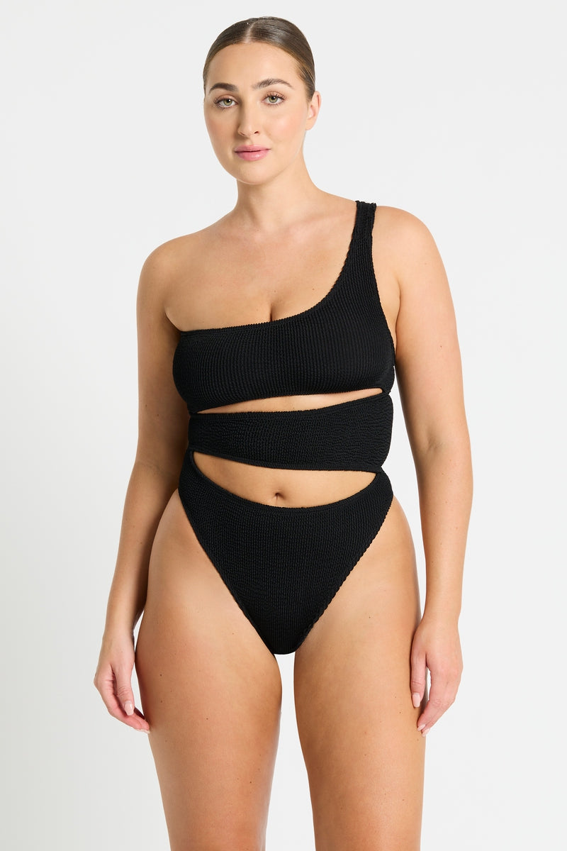 One Shoulder One Size Black One Piece