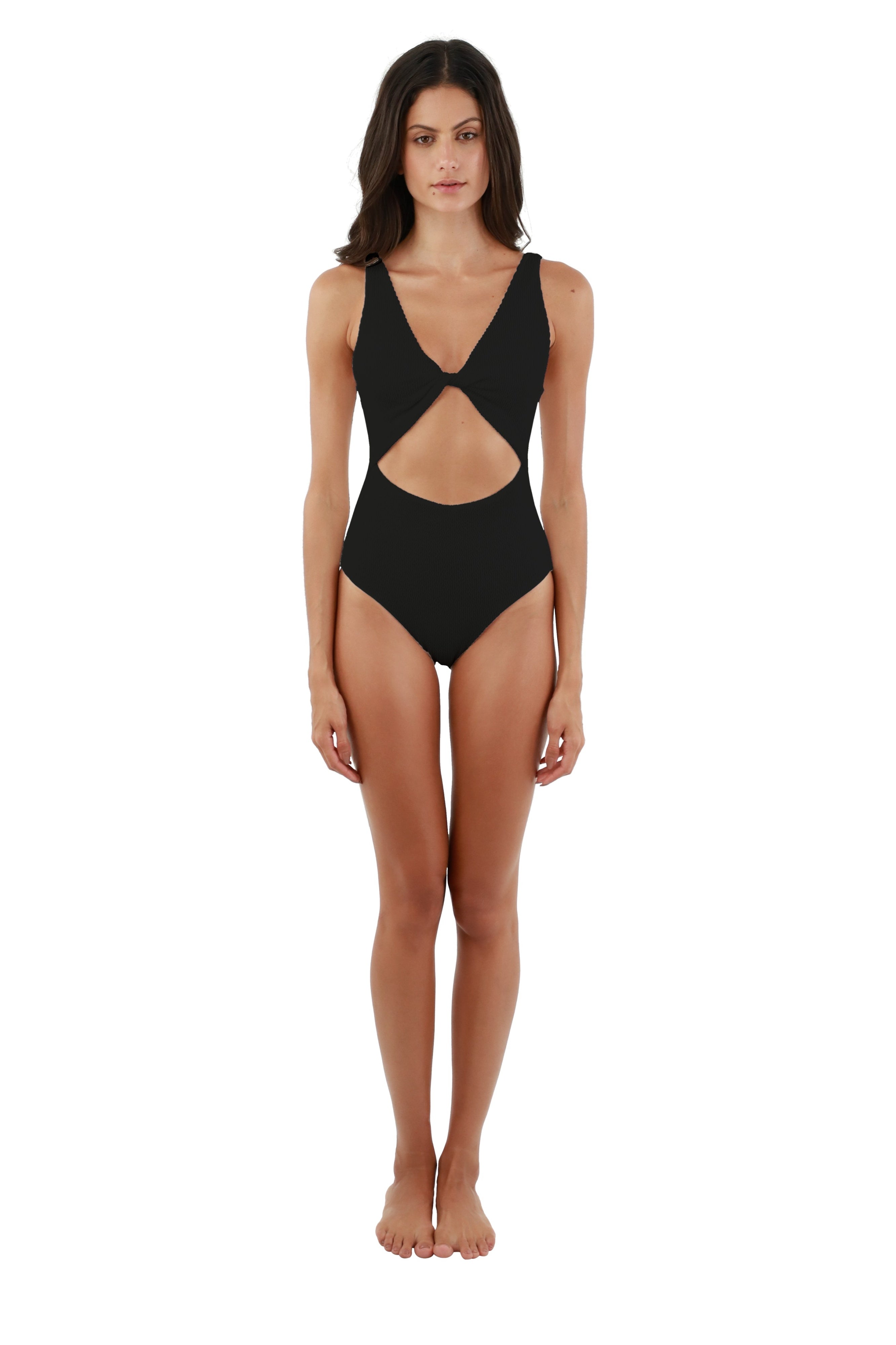 Textured Black Cutout One Piece