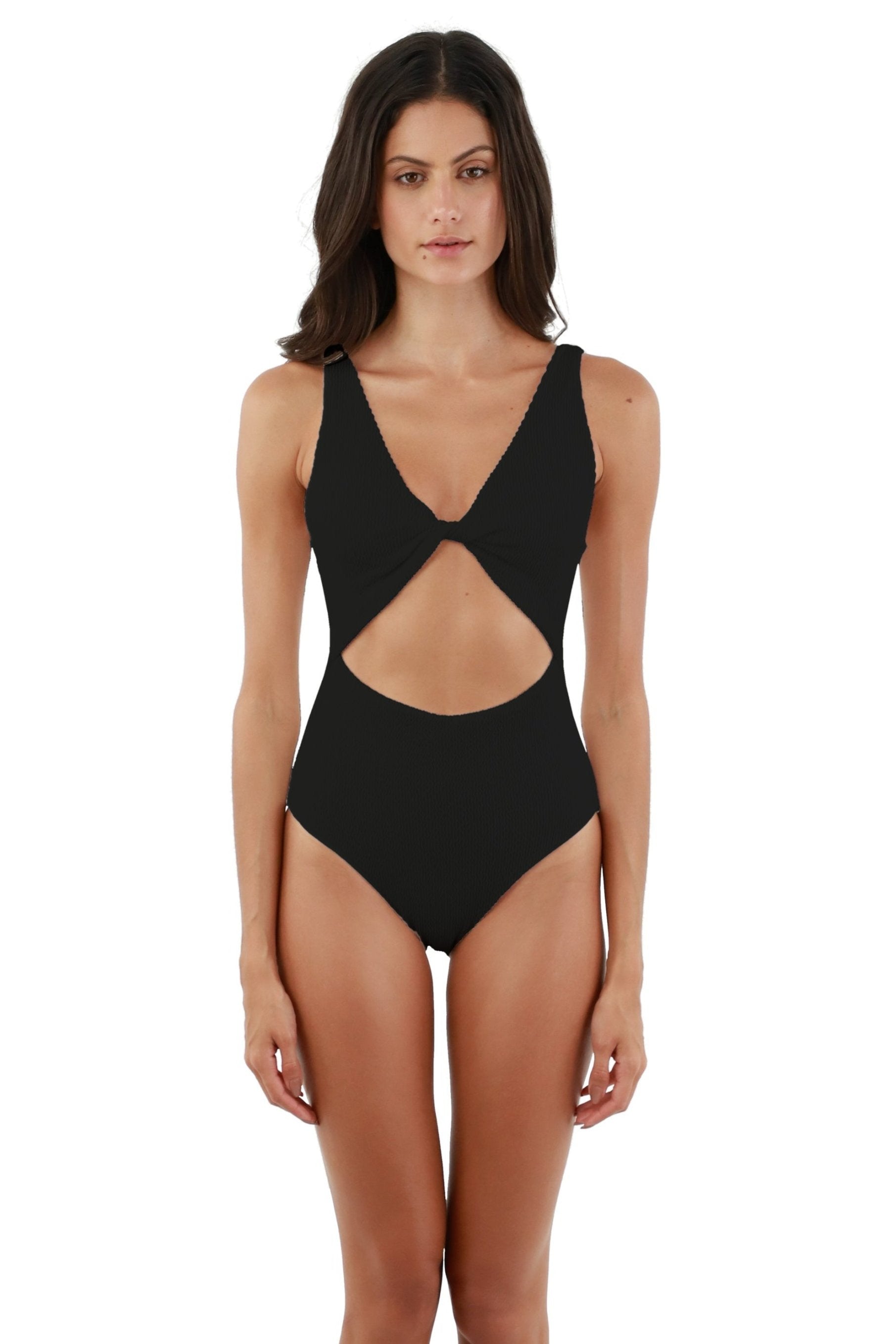 Textured Black Cutout One Piece