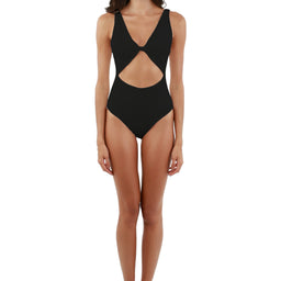 Textured Black Cutout One Piece