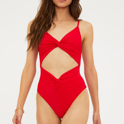 Red Textured Cutout One Piece