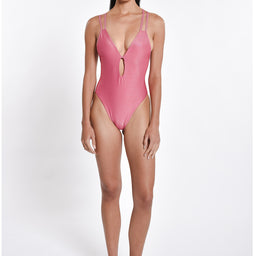 Pink Sparkle Keyhole Front One Piece 