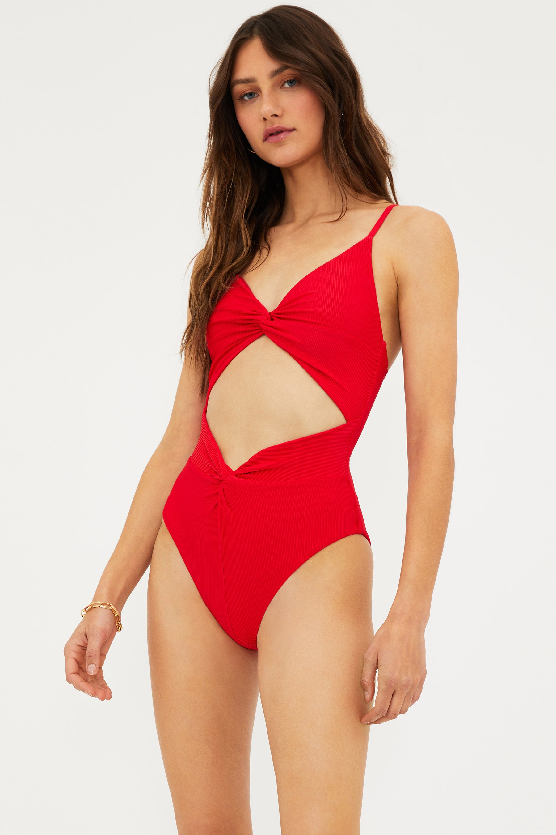 Red Textured Cutout One Piece
