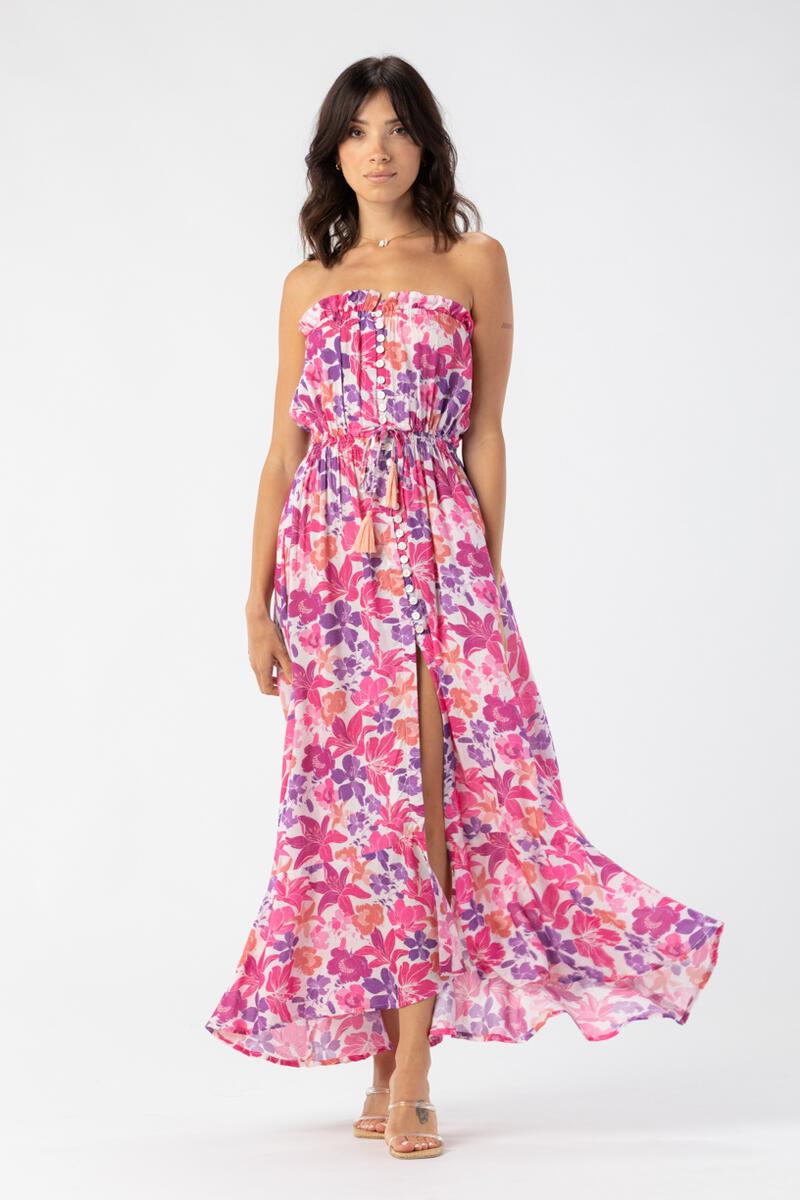 Strapless Floral Print Maxi Dress 