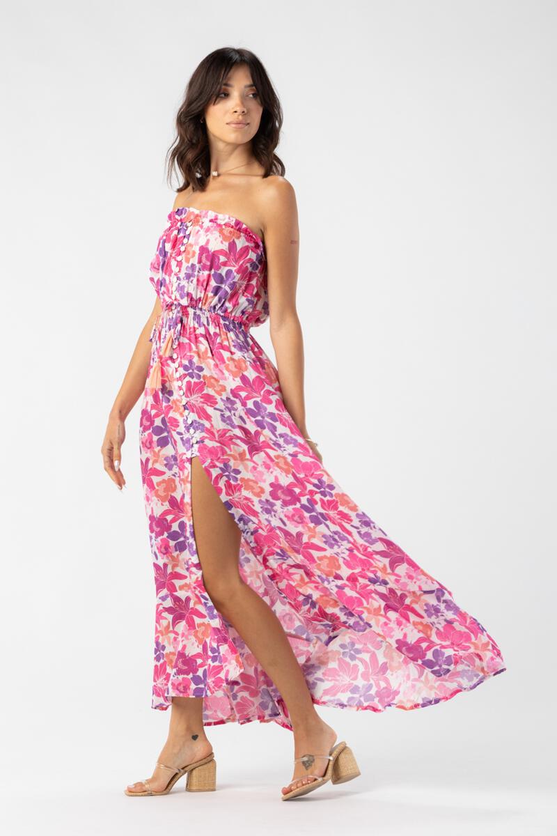 Strapless Floral Print Maxi Dress 