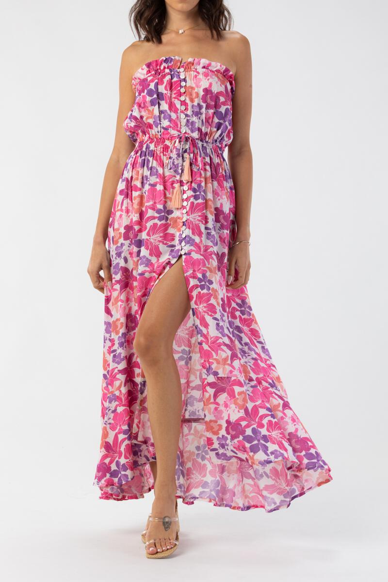 Strapless Floral Print Maxi Dress 