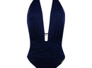 Dark Blue Deep Plunging Halter One Piece