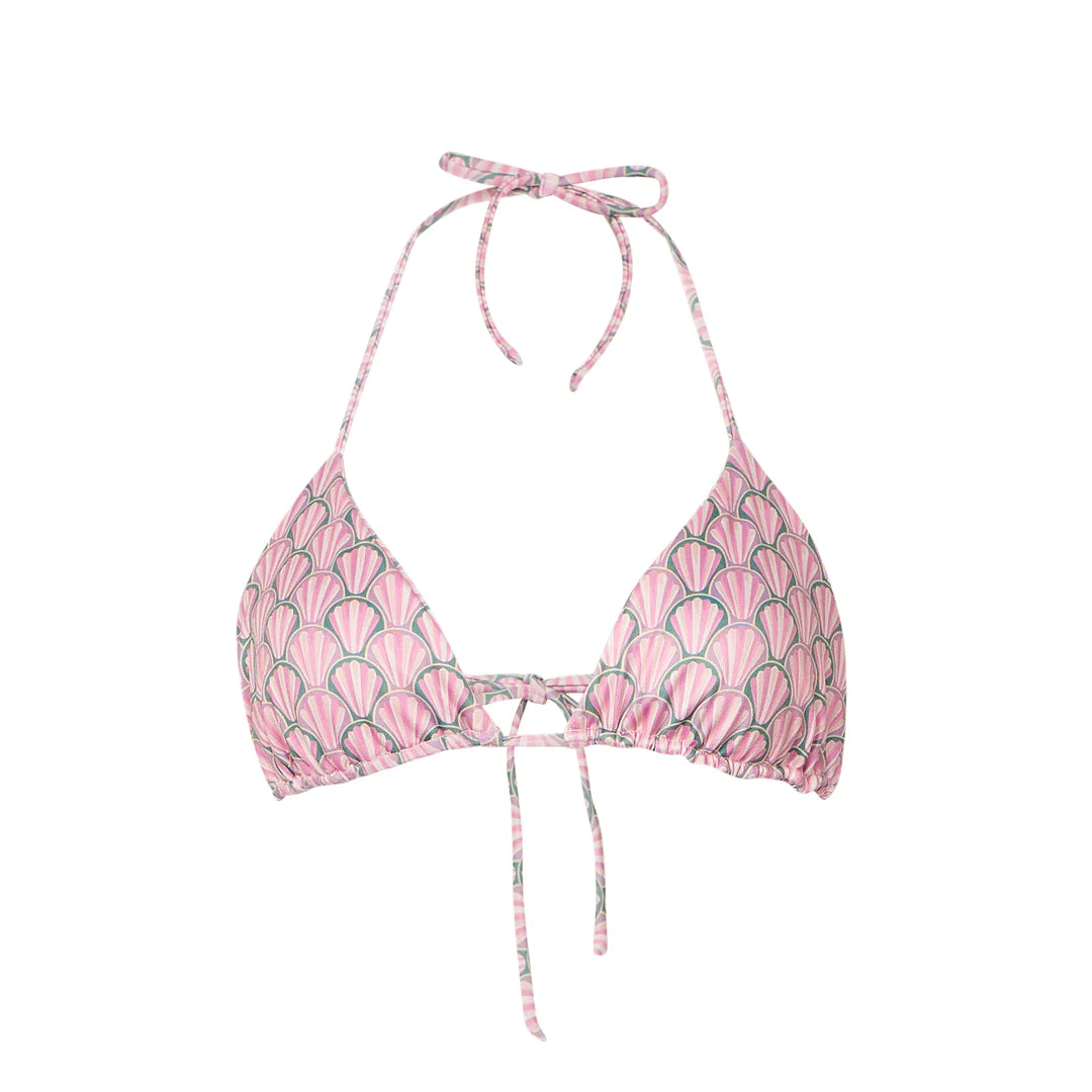 Pink Shell Print Triangle Bikini Top 