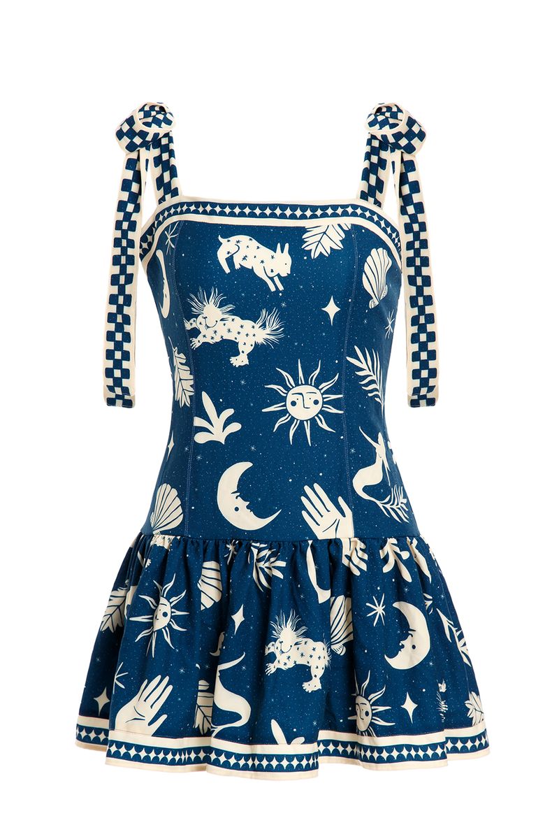 Blue Printed Short Dress