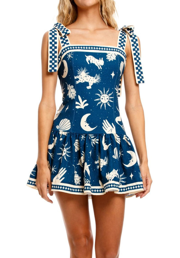 Blue Printed Short Dress