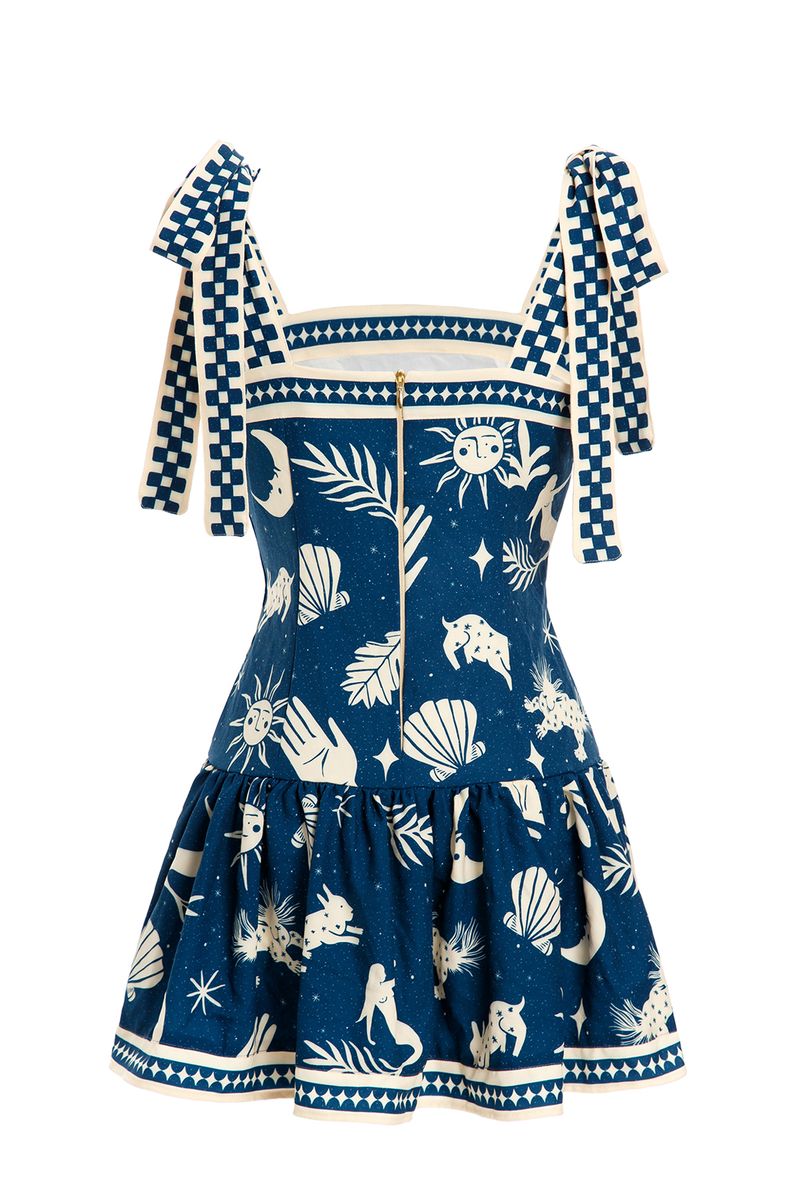 Blue Printed Short Dress