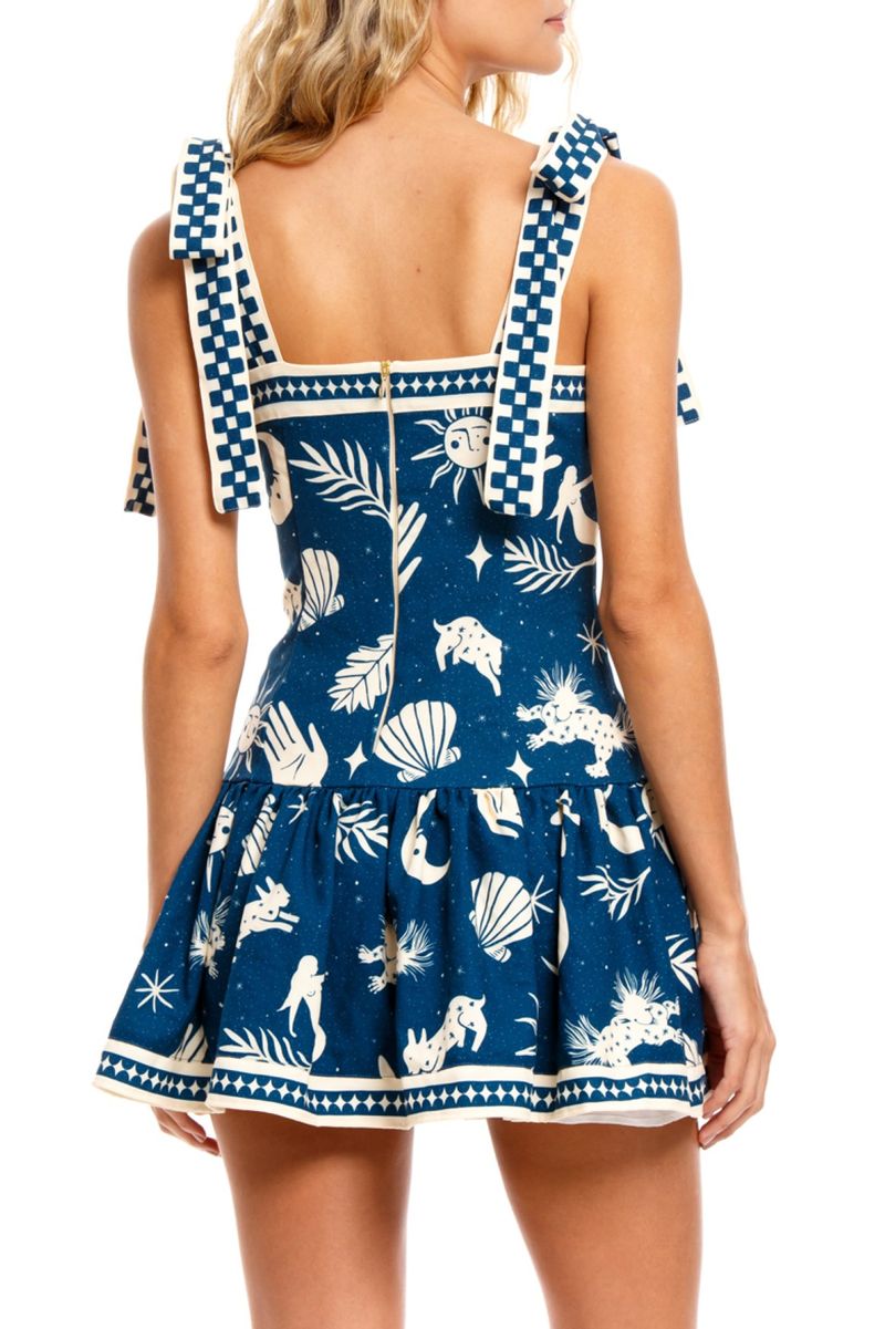 Blue Printed Short Dress