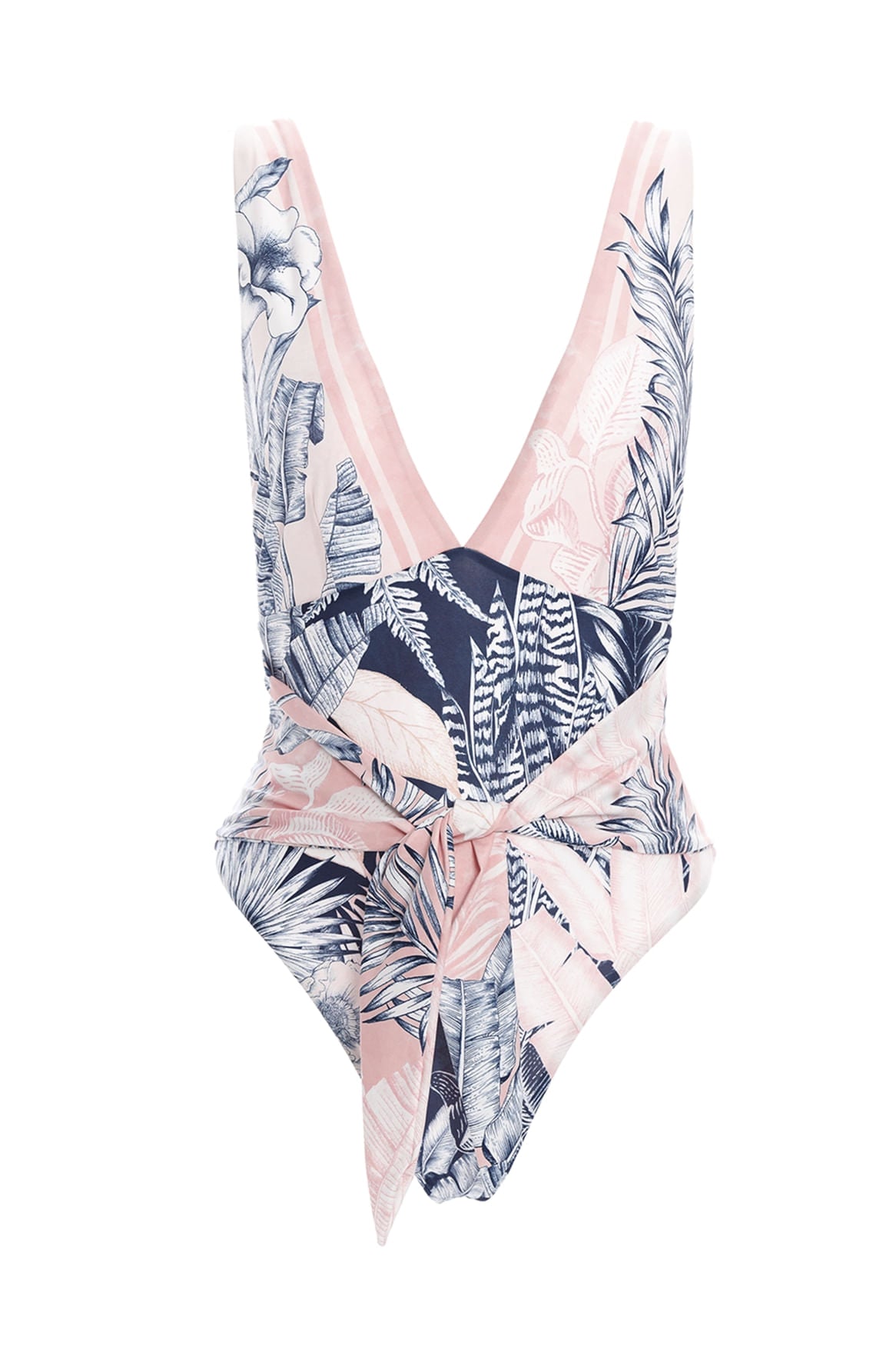 Tie Front Tropical Print One Piece