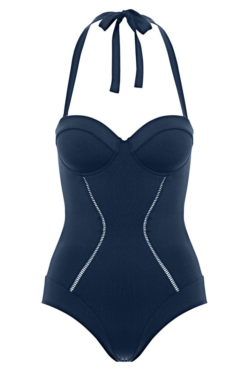 Navy strapless one piece