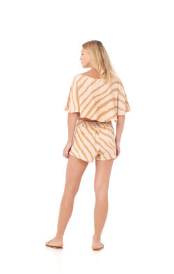 Tie Wrap Short Zebra Print Golden Loose Fitting 