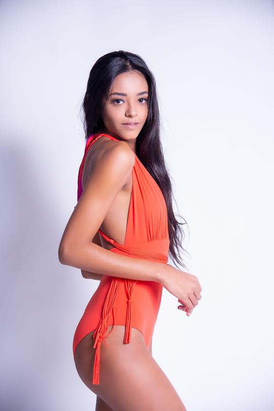 Reversible Plunging Halter One Piece In Orange And Pink