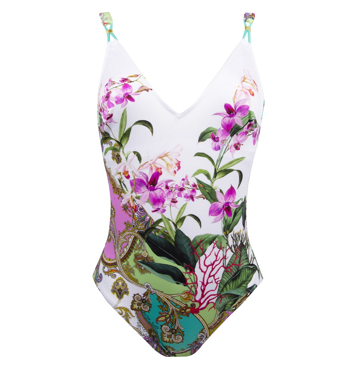 Bright Floral Print V-Neck One Piece