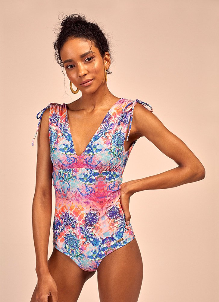 Pink printed reversible one piece
