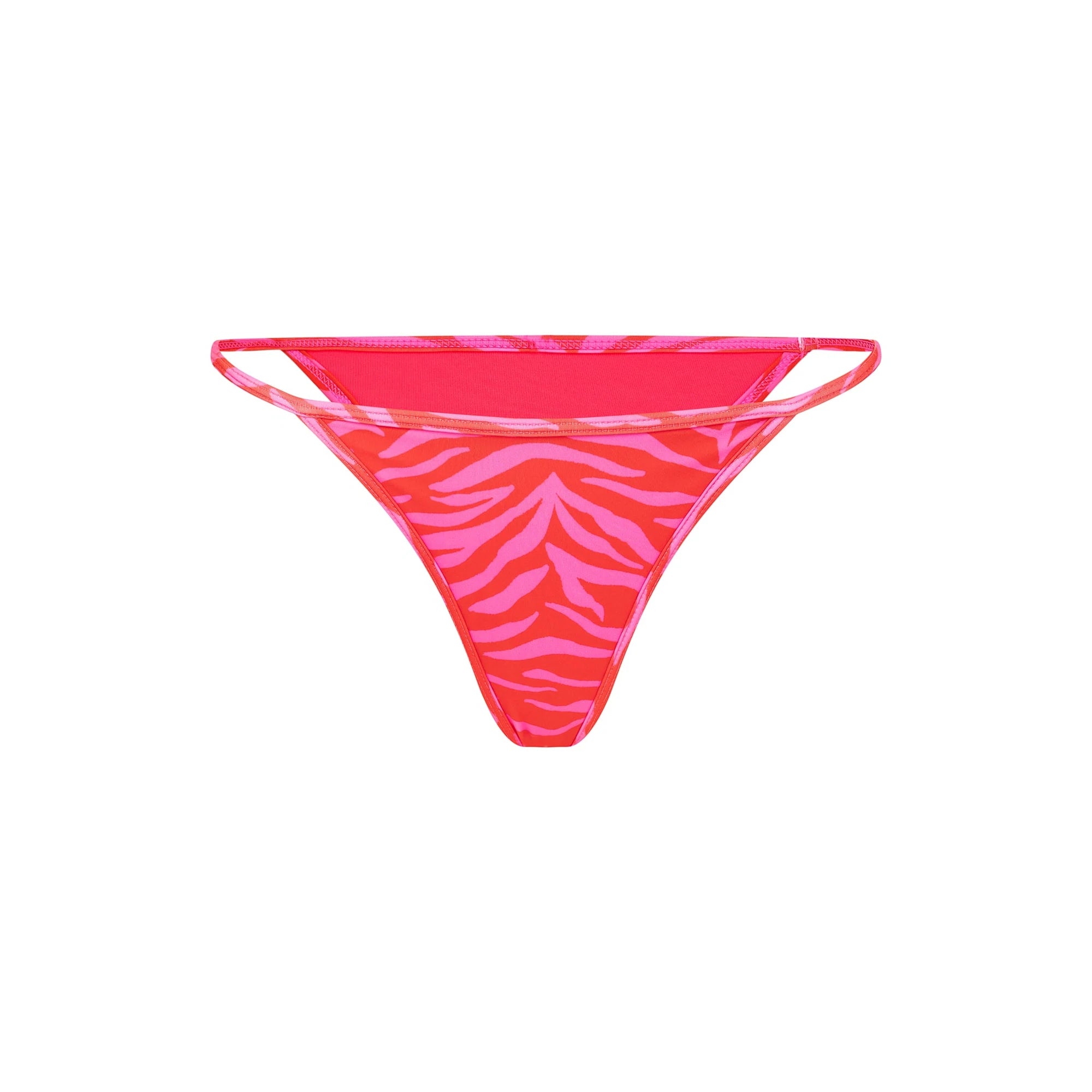A Latin Cut bikini bottom in red and pink tiger print
