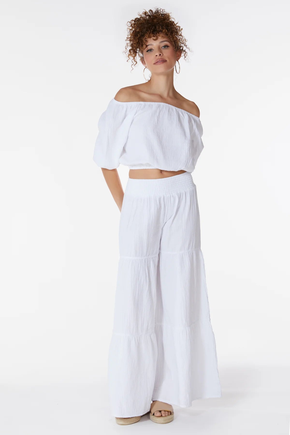 Tiered Wide Leg Pant - White