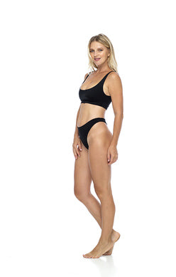 High Cut Medium Coverage Black Simple Bikini Bottom