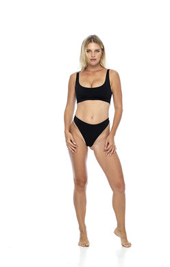 High Cut Medium Coverage Black Simple Bikini Bottom