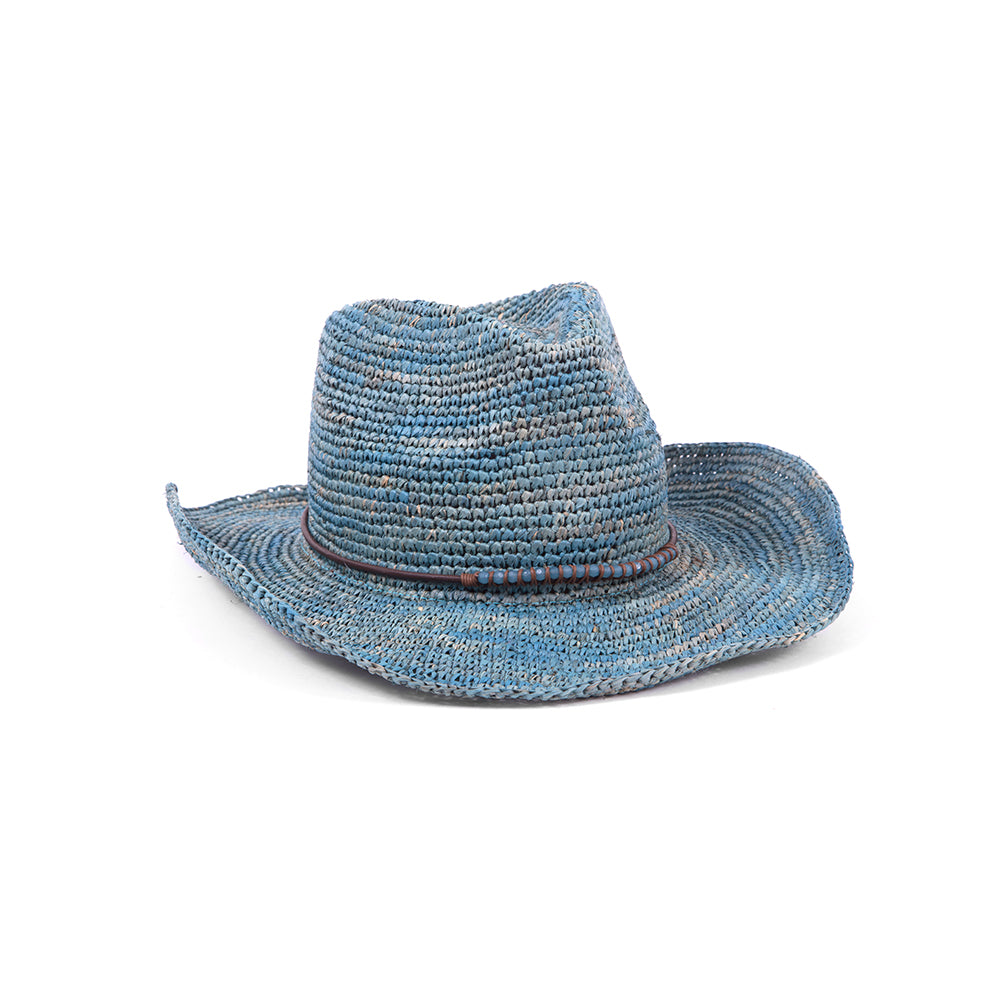 Blue woven cowboy hat