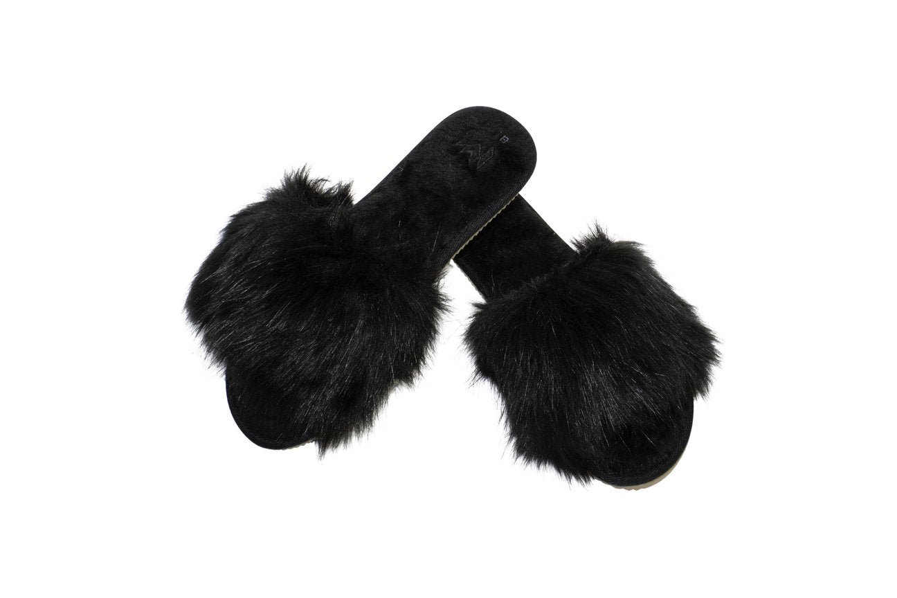 Black Fur Slippers