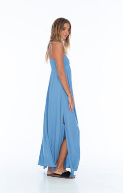 Blue Smocked Strapless Dress