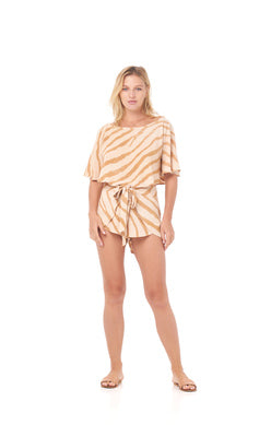 Tie Wrap Short Zebra Print Golden Loose Fitting 