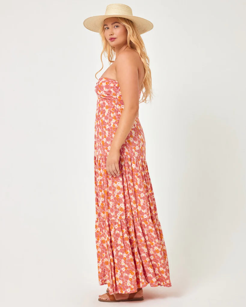 Strapless Twist Front Floral Print Dress