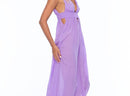 Long Violet Plunging V-Neck Dress