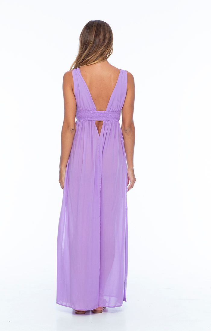 Long Violet Plunging V-Neck Dress