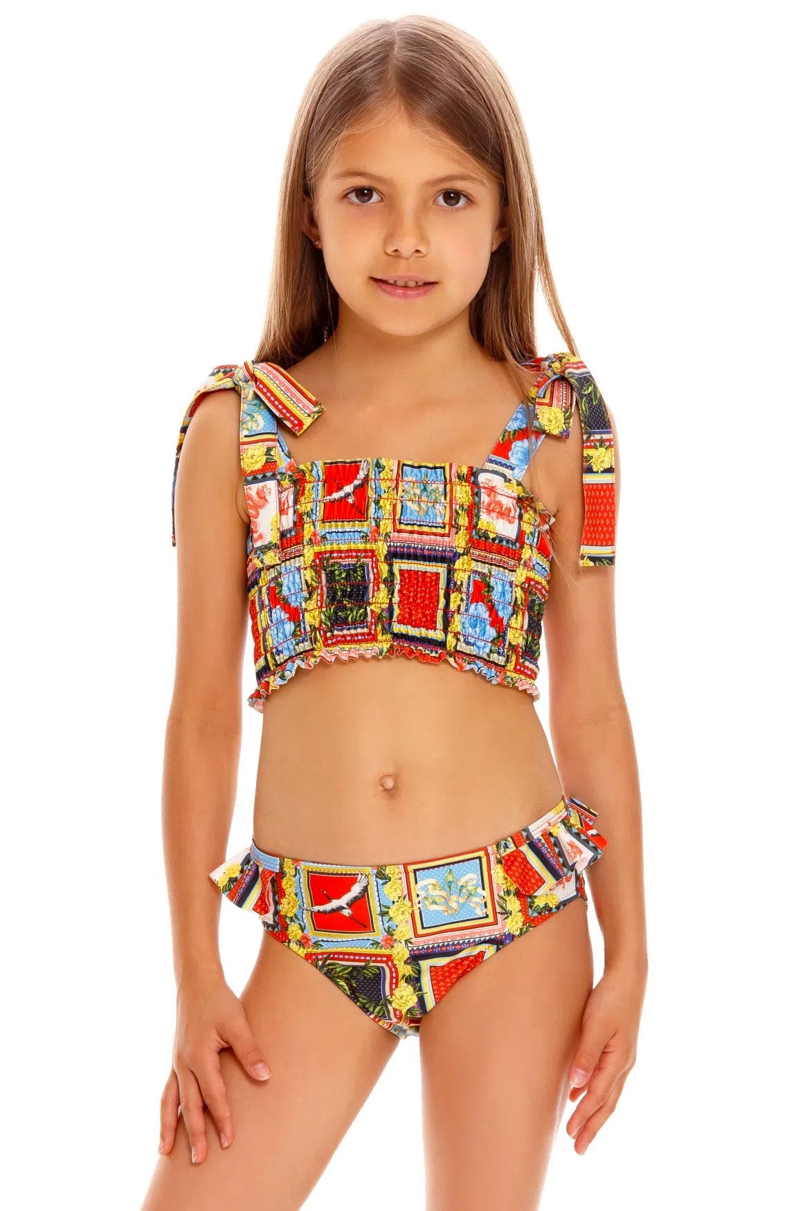 Scarf motif kids two piece swimsuit