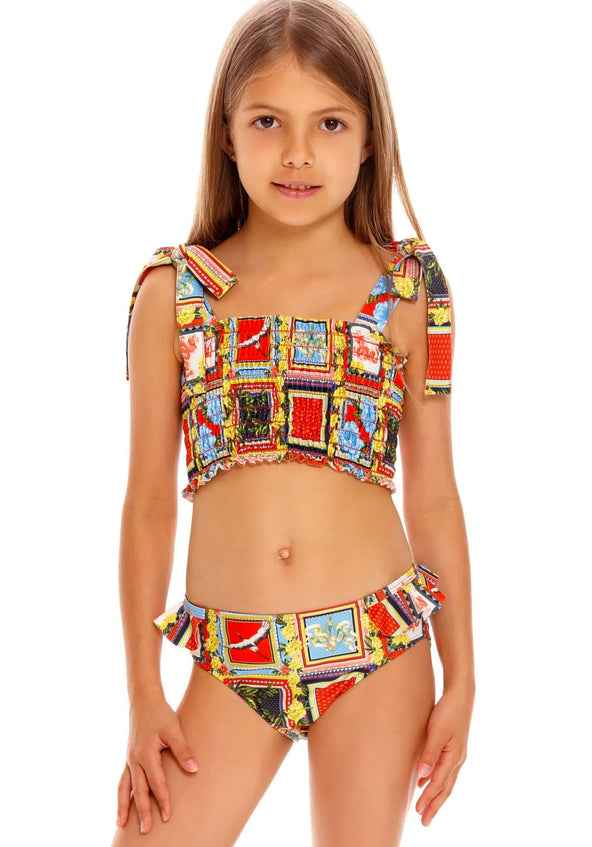 Scarf motif kids two piece swimsuit