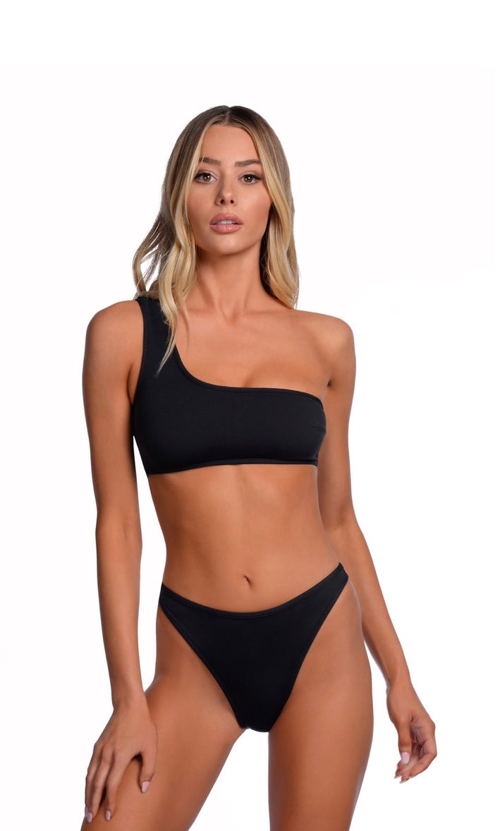 Reversible High Waisted Bikini Bottom Shell/Black