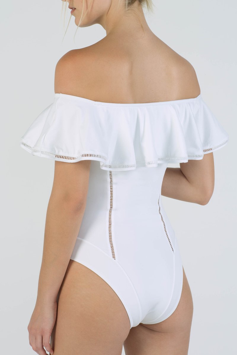 Off shoulder ruffle one piece