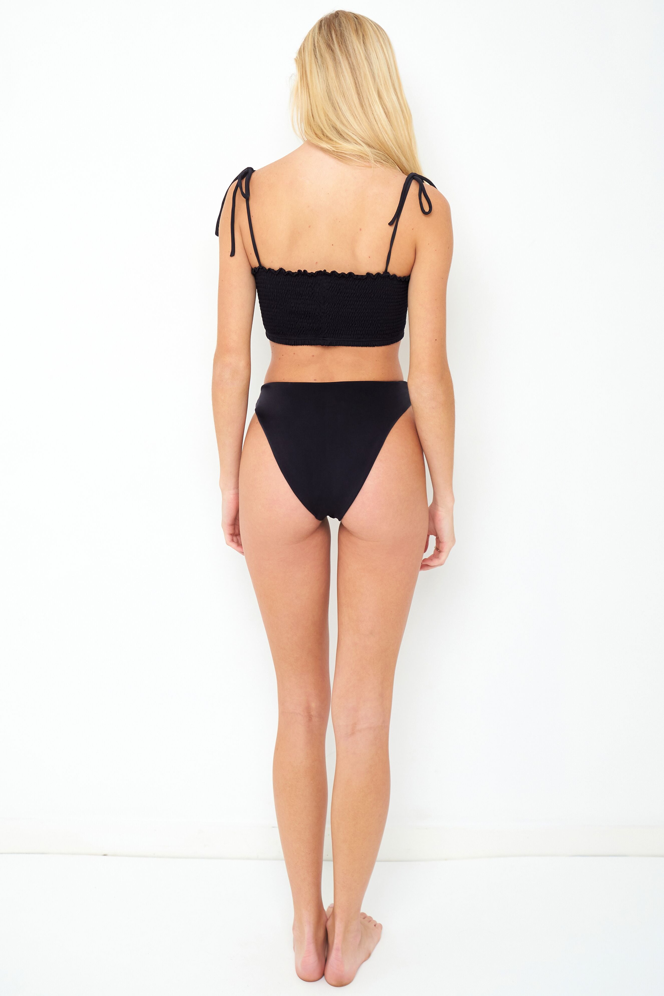 Black Smocked Bandeau Bikini Top