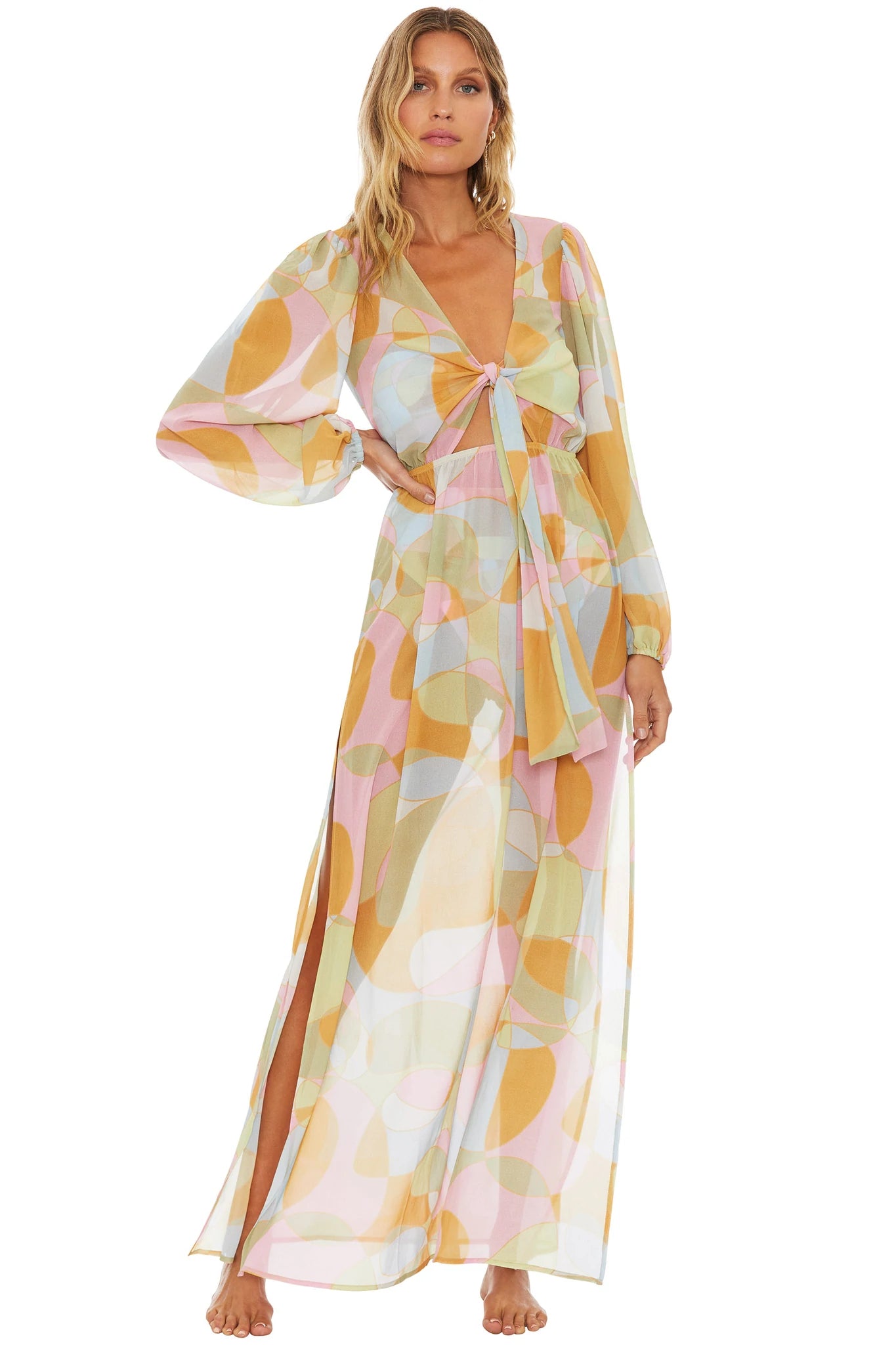 Long Sleeve Multicolor Coverup Dress