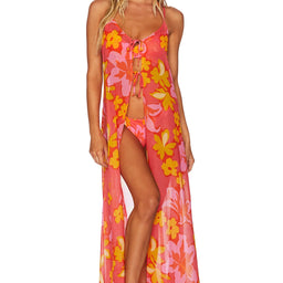 Sheer Floral Print Maxi Coverup Dress